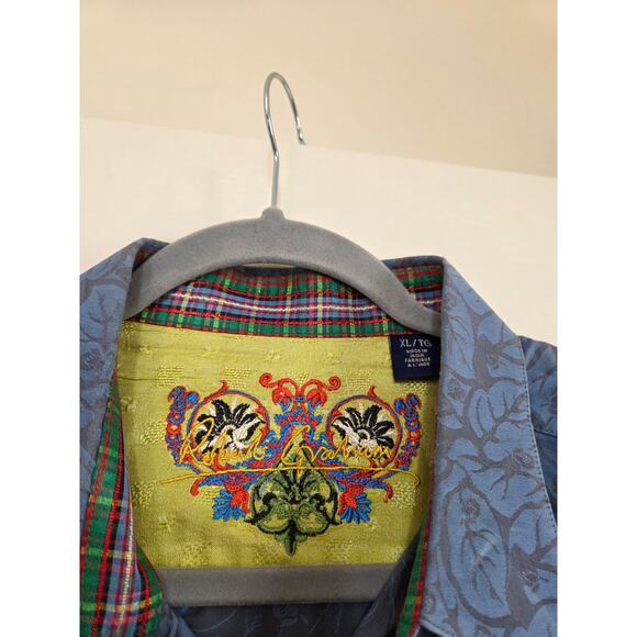 Robert Graham Blue Leaf Pattern Silk Flip Collar Buttondown Shirt, Men's Size XL - Picture 2 of 12